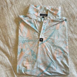 Bad Birdie Coral and Aqua Leaf Polo